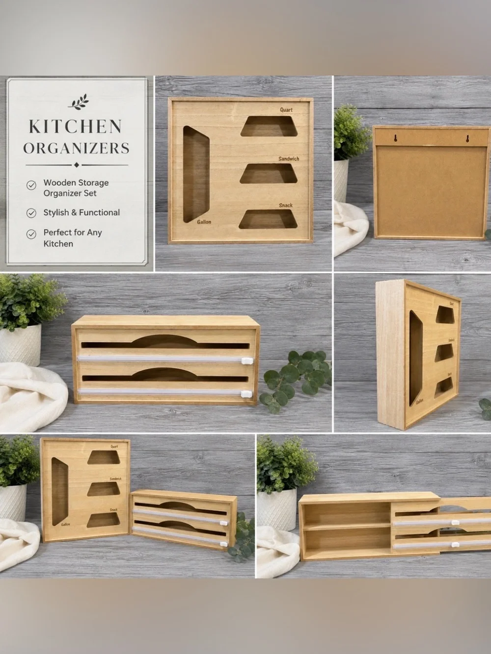 Brand New Modern Wooden Kitchen Organizer Set | Wall Mount or Drawer Storage